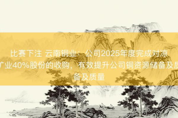 比赛下注 云南铜业：公司2025年度完成对凉山矿业40%股份的收购，有效提升公司铜资源储备及质量