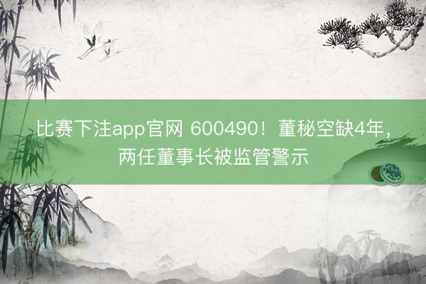 比赛下注app官网 600490！董秘空缺4年，两任董事长被监管警示