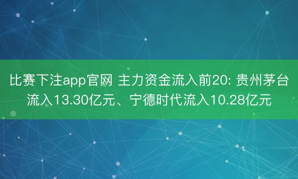 比赛下注app官网 主力资金流入前20: 贵州茅台流入13.30亿元、宁德时代流入10.28亿元