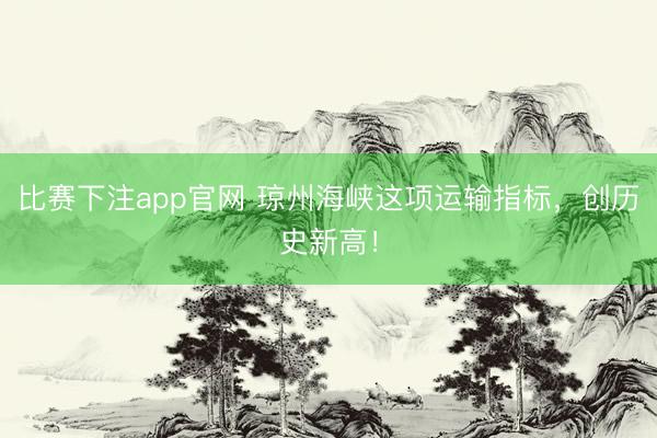 比赛下注app官网 琼州海峡这项运输指标,创历史新高!