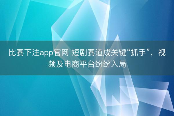 比赛下注app官网 短剧赛道成关键“抓手”，视频及电商平台纷纷入局