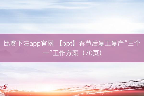 比赛下注app官网 【ppt】春节后复工复产“三个一”工作方案（70页）