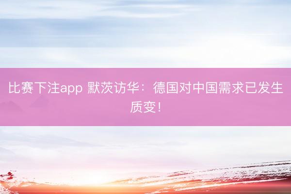 比赛下注app 默茨访华：德国对中国需求已发生质变！