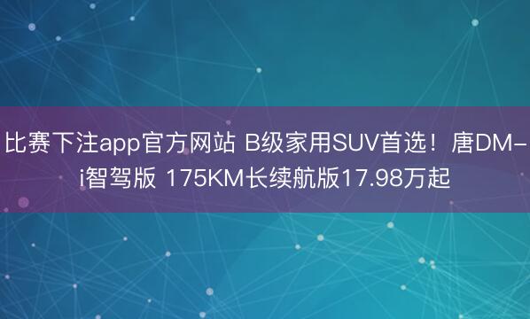 比赛下注app官方网站 B级家用SUV首选！唐DM-i智驾版 175KM长续航版17.98万起