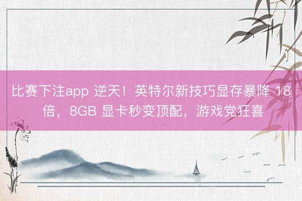 比赛下注app 逆天!英特尔新技巧显存暴降 18 倍,8GB 显卡秒变顶配,游戏党狂喜