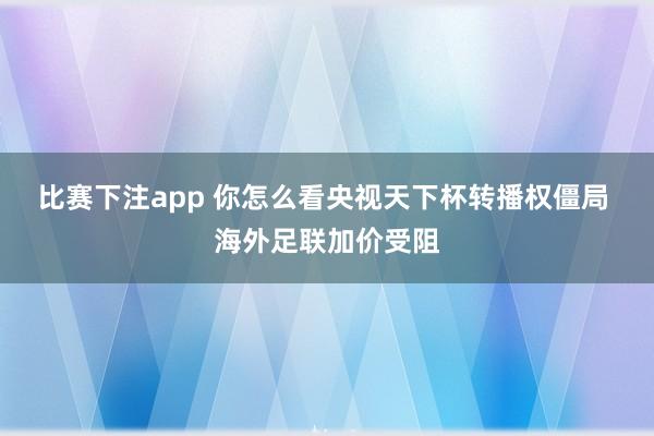 比赛下注app 你怎么看央视天下杯转播权僵局 海外足联加价受阻