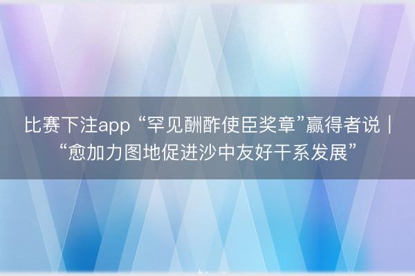 比赛下注app “罕见酬酢使臣奖章”赢得者说｜“愈加力图地促进沙中友好干系发展”