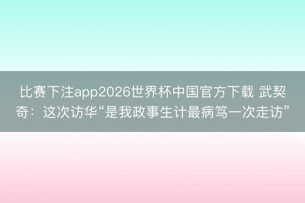 比赛下注app2026世界杯中国官方下载 武契奇：这次访华“是我政事生计最病笃一次走访”