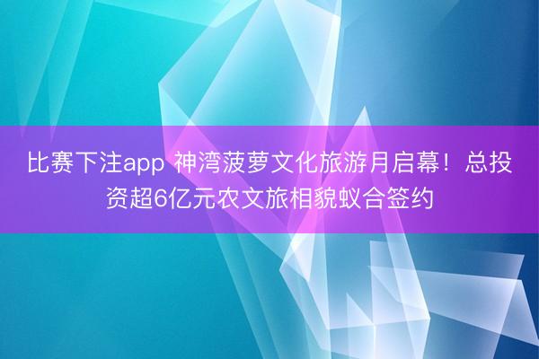 比赛下注app 神湾菠萝文化旅游月启幕！总投资超6亿元农文旅相貌蚁合签约